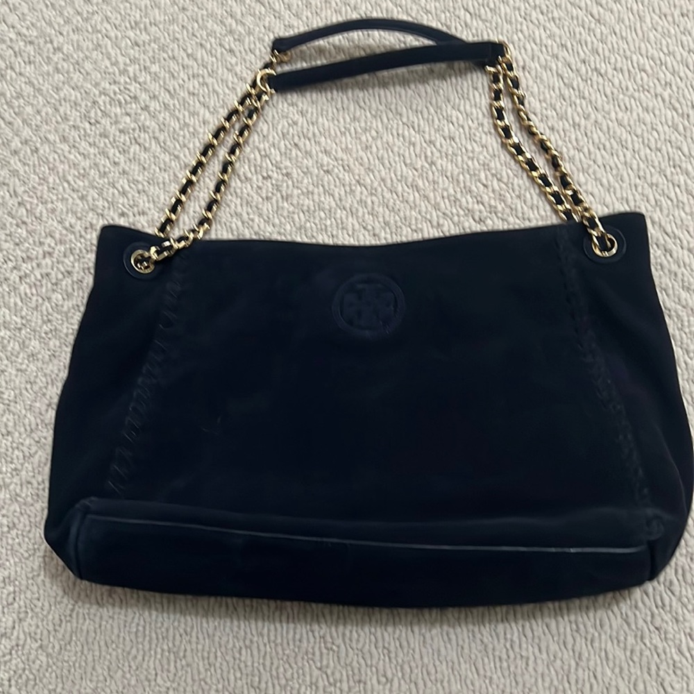 Tory Burch navy suede two strap bag